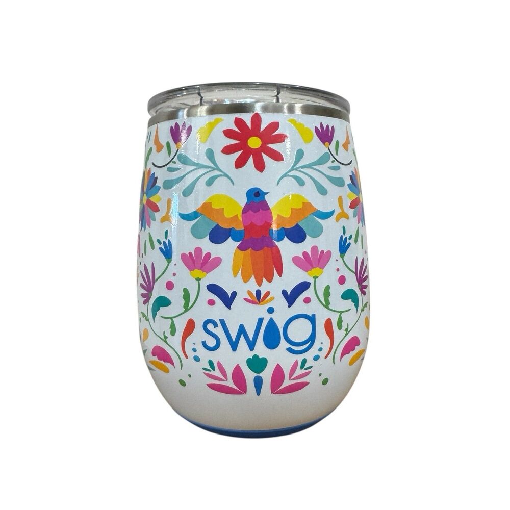 Swig White Fiesta Floral Insulated Wine Tumbler